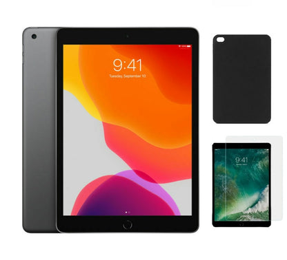 Refurbished Apple iPad 7th Gen A2200 (WiFi + Cellular Unlocked) 32GB Space Gray (Grade B)with Case & Tempered Glass Screen Protector