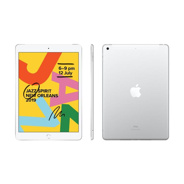 Refurbished Apple iPad 7th Gen A2200 (WiFi + Cellular Unlocked) 32GB Silver (Grade A) w/ Pre-Installed Tempered Glass