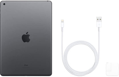 Refurbished Apple iPad 7th Gen A2197 (WiFi) 128GB Space Gray (Grade A) Bundle with Pre-Installed Tempered Glass and Bluetooth Earbuds