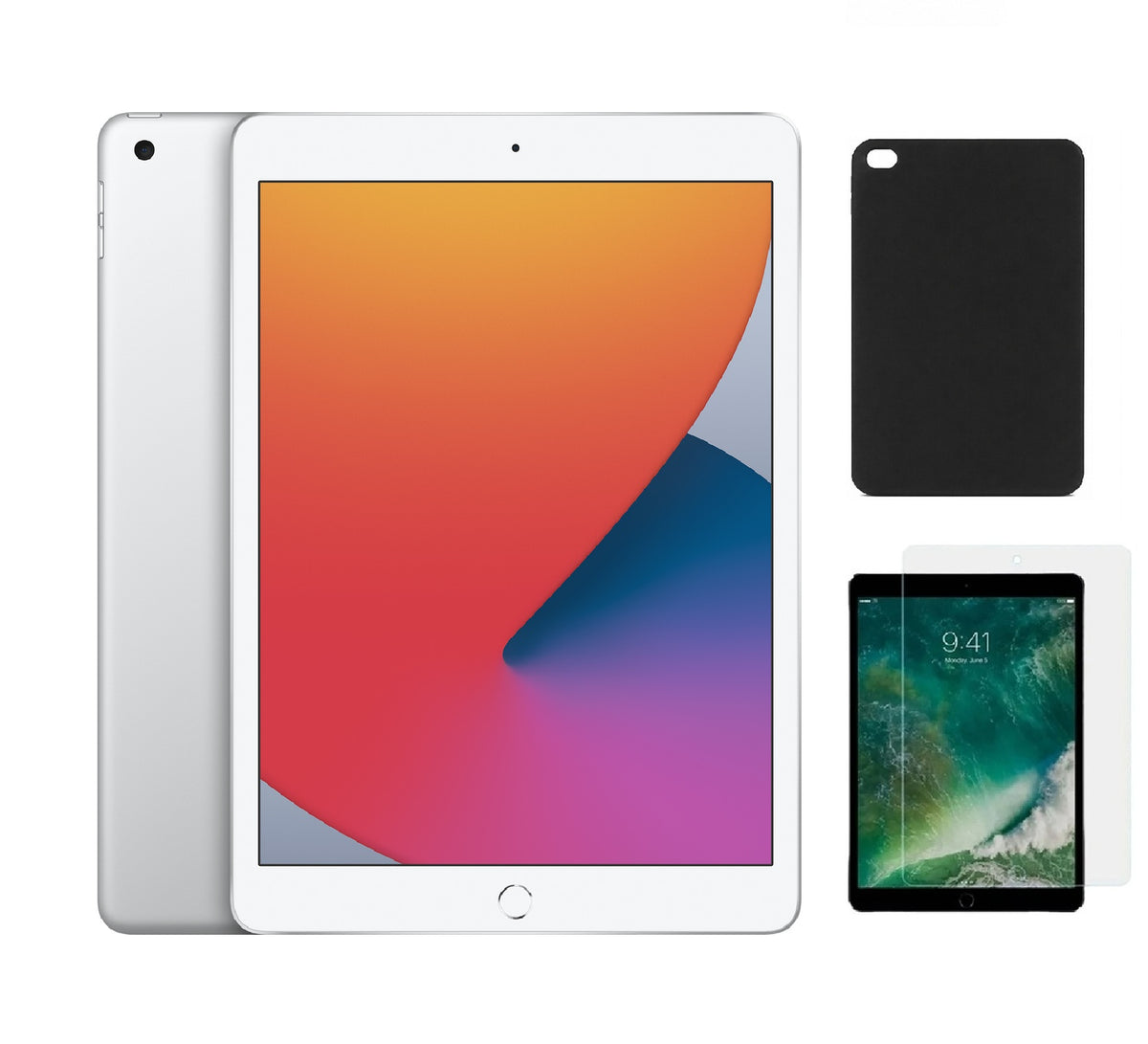 Refurbished Apple iPad 7th Gen A2197 (WiFi) 128GB Silver (Grade B)with Case & Tempered Glass Screen Protector