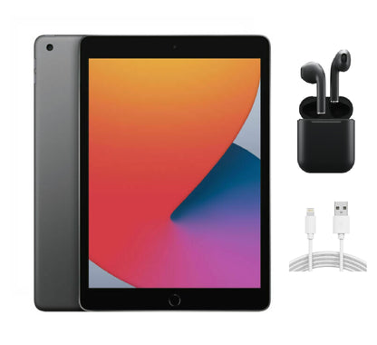 Apple iPad 8th Gen A2428 (WiFi + Cellular Unlocked) 128GB Space Gray w/ Wireless Earbuds