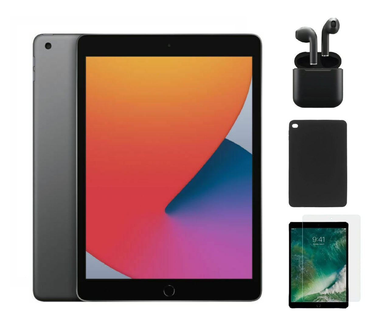 Refurbished Apple iPad 8th Gen A2428 (WiFi + Cellular Unlocked) 32GB Space Gray (Grade A+) Bundle with Case, Wireless Earbuds,Tempered Glass Screen Protector