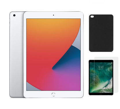 Refurbished Apple iPad 8th Gen A2428 (WiFi + Cellular Unlocked) 32GB Silver (Grade A+)with Case & Tempered Glass Screen Protector