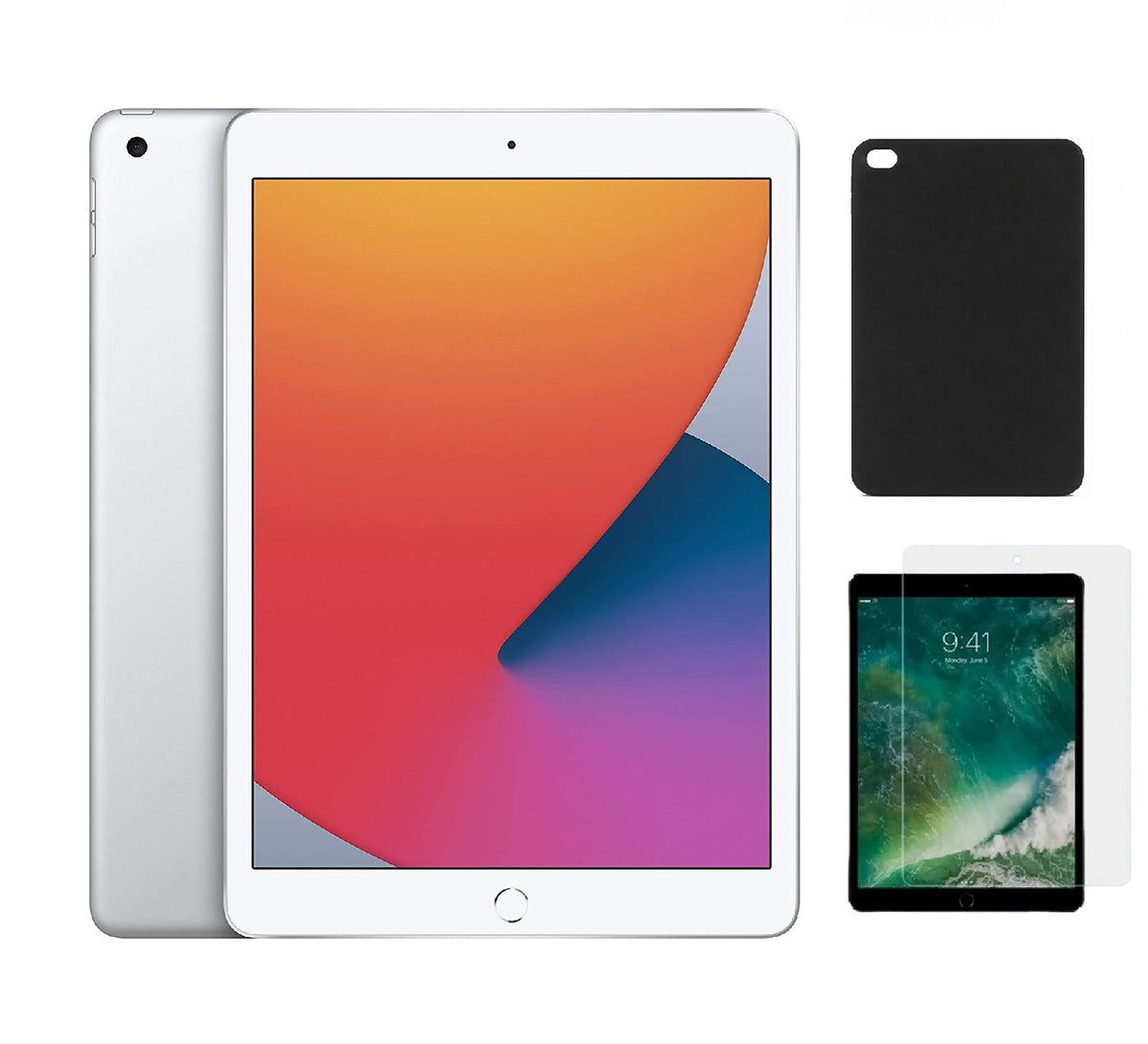 Refurbished Apple iPad 8th Gen A2270 (WiFi) 32GB Silver (Grade A)with Case & Tempered Glass Screen Protector