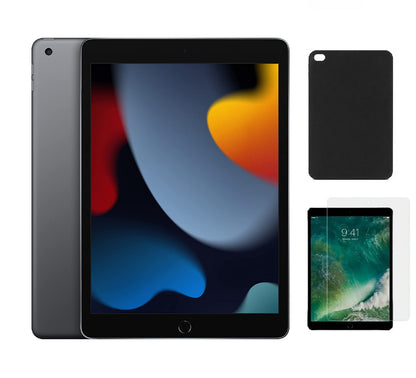 Refurbished Apple iPad 9th Gen A2603 (WiFi + Cellular Unlocked) 256GB Space Gray (Grade B)with Case & Tempered Glass Screen Protector