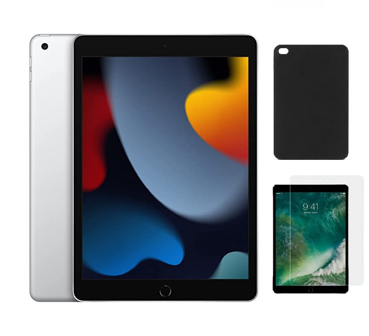 Refurbished Apple iPad 9th Gen A2603 (WiFi + Cellular Unlocked) 64GB Silver (Grade B)with Case & Tempered Glass Screen Protector
