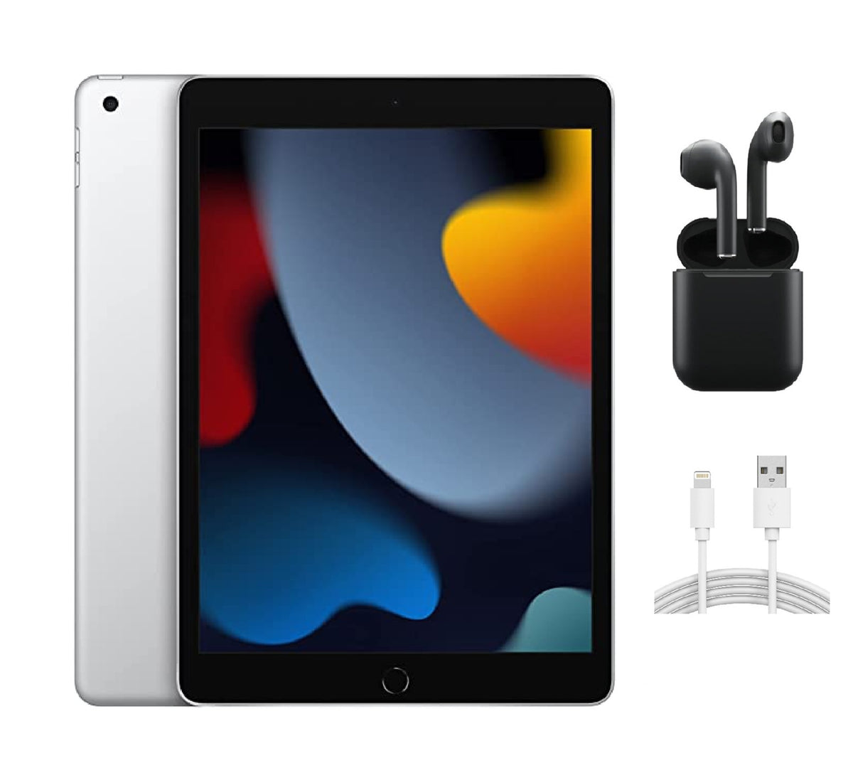 Refurbished Apple iPad 9th Gen A2603 (WiFi + Cellular Unlocked) 64GB Silver (Grade B) w/ Wireless Earbuds