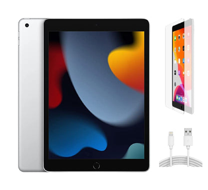 Refurbished Apple iPad 9th Gen A2603 (WiFi + Cellular Unlocked) 64GB Silver (Grade B) w/ Pre-Installed Tempered Glass