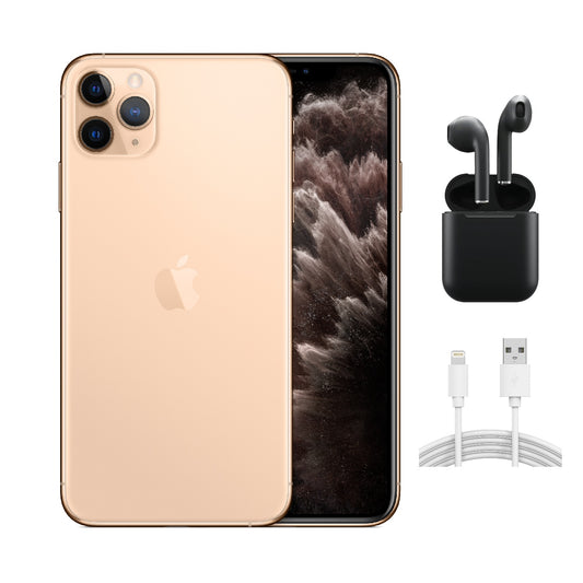 Refurbished Apple iPhone 11 Pro Max A2161 (Fully Unlocked) 256GB Gold (Grade A+) w/ Wireless Earbuds