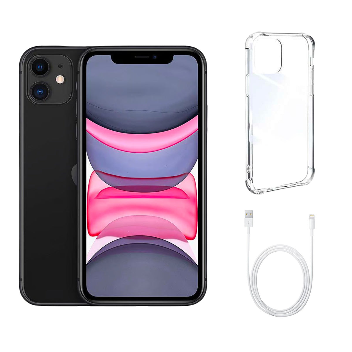 Refurbished Apple iPhone 11 A2111 (Fully Unlocked) 128GB Black (Grade A) w/ Clear Phone Case