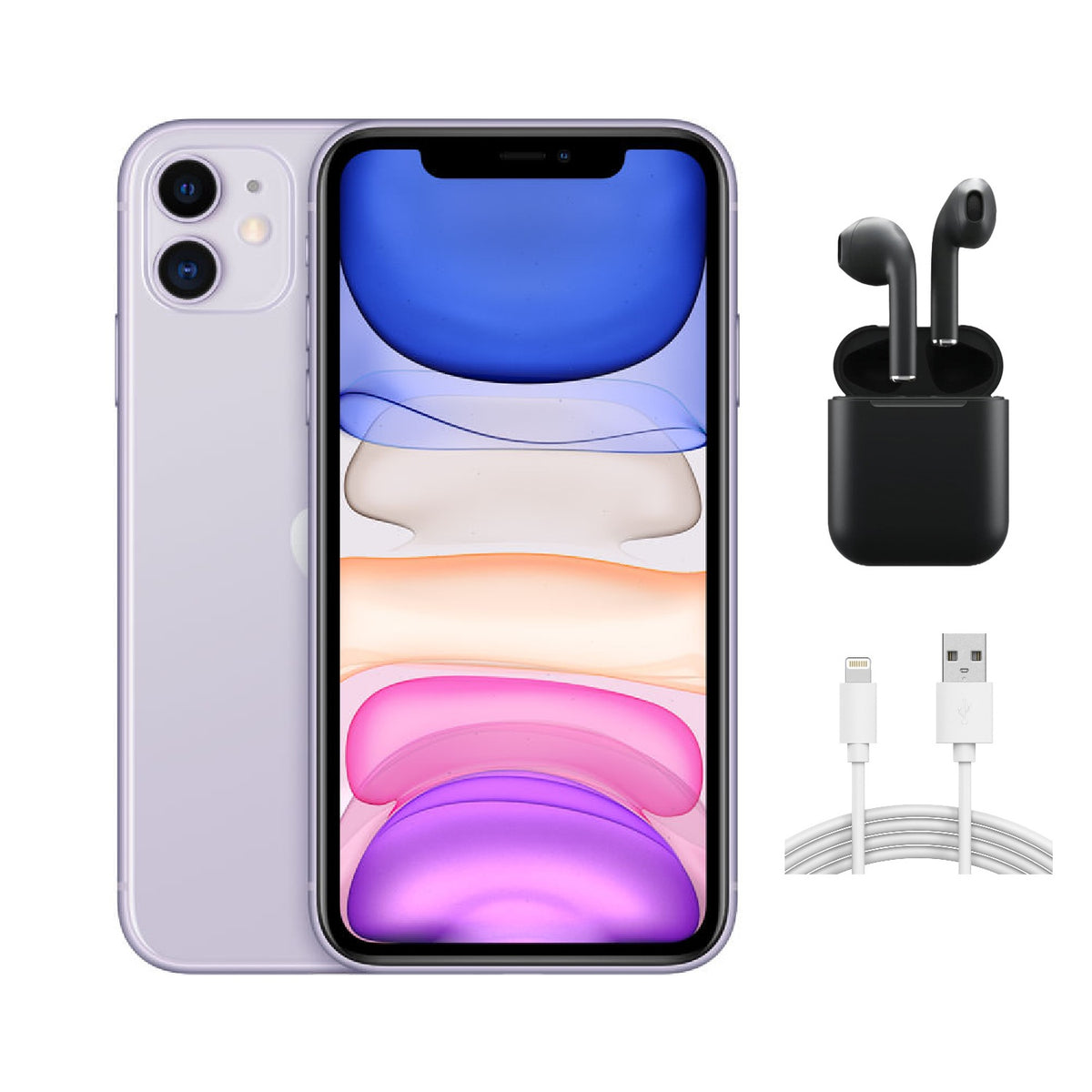 Apple iPhone 11 A2111 (Fully Unlocked) 256GB Purple w/ Wireless Earbuds
