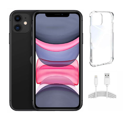 Refurbished Apple iPhone 11 A2111 (Fully Unlocked) 64GB Black (Grade B) w/ Clear Phone Case