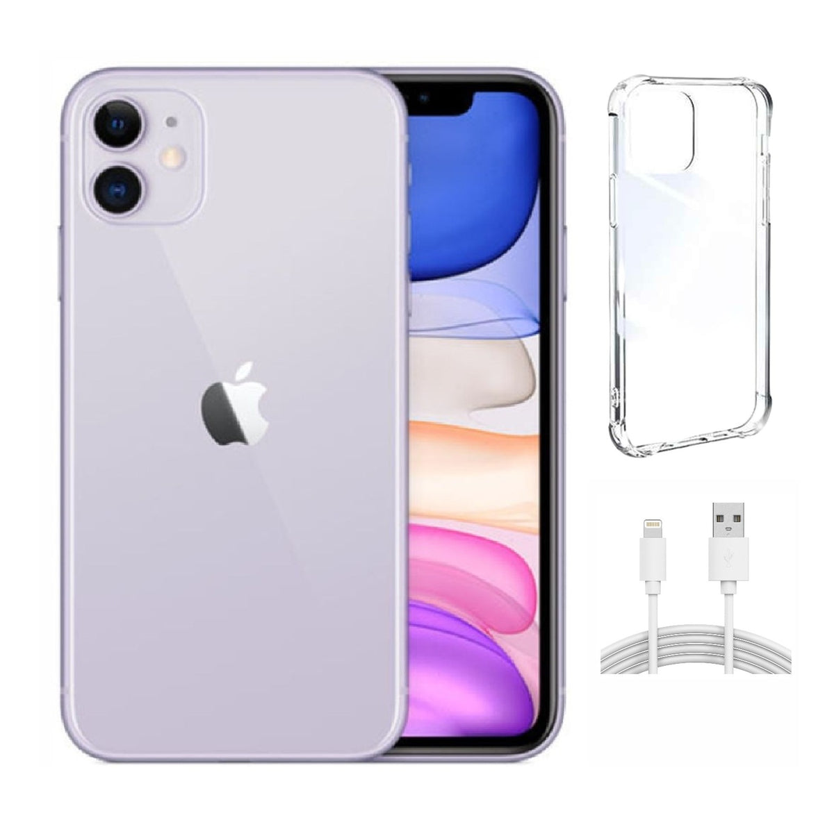 Refurbished Apple iPhone 11 A2111 (Fully Unlocked) 64GB Purple (Grade A) w/ Clear Phone Case