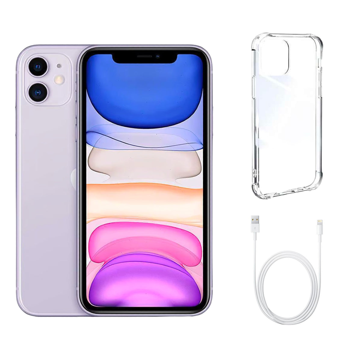 Refurbished Apple iPhone 11 A2111 (Fully Unlocked) 64GB Purple (Grade B) w/ Clear Phone Case