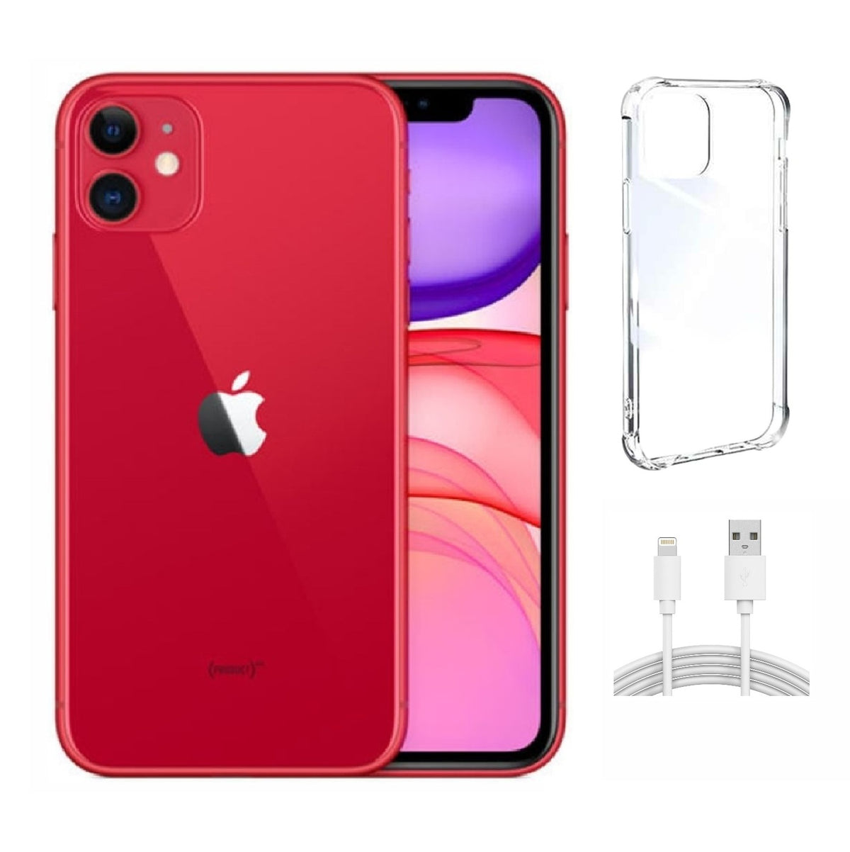 Refurbished Apple iPhone 11 A2111 (Fully Unlocked) 64GB Red (Grade A) w/ Clear Phone Case
