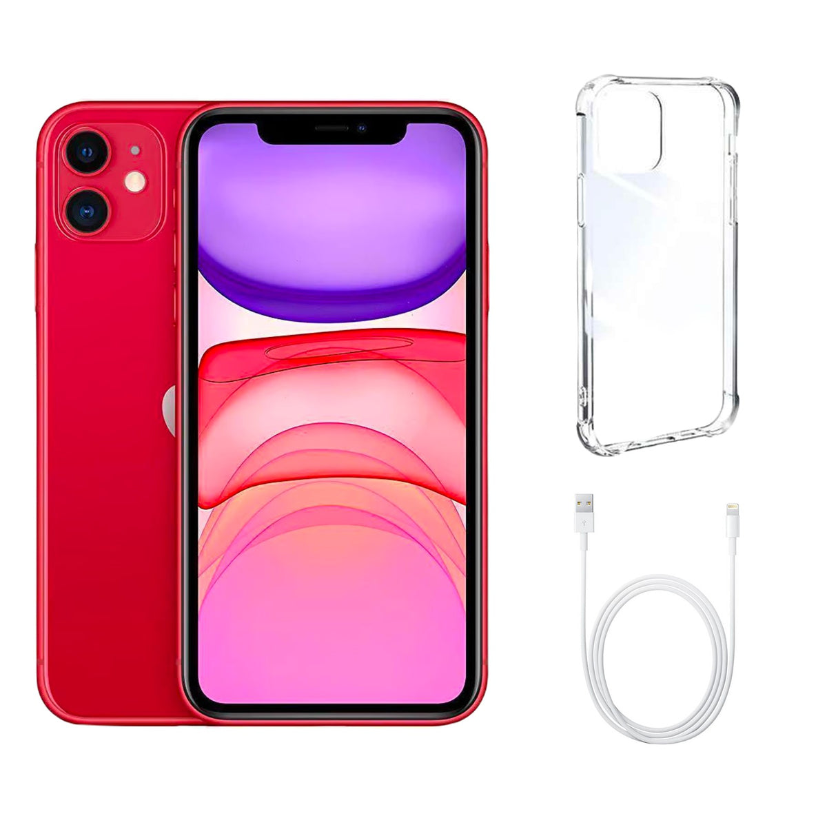 Refurbished Apple iPhone 11 A2111 (Fully Unlocked) 64GB Red (Grade B) w/ Clear Phone Case