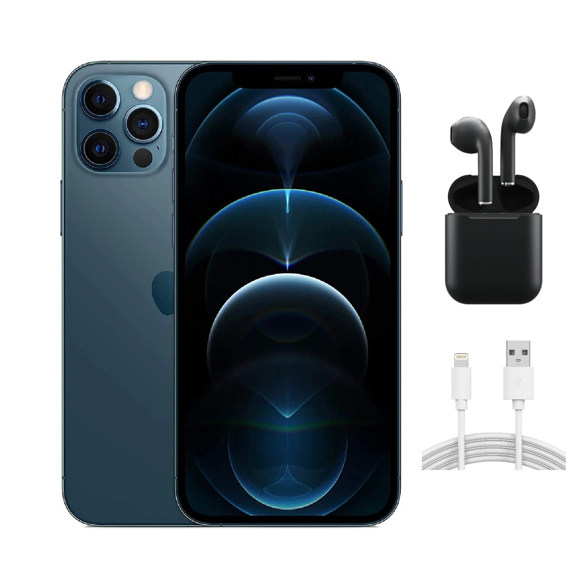 Refurbished Apple iPhone 12 Pro A2341 (Fully Unlocked) 512GB Pacific Blue (Grade A+) w/ Wireless Earbuds
