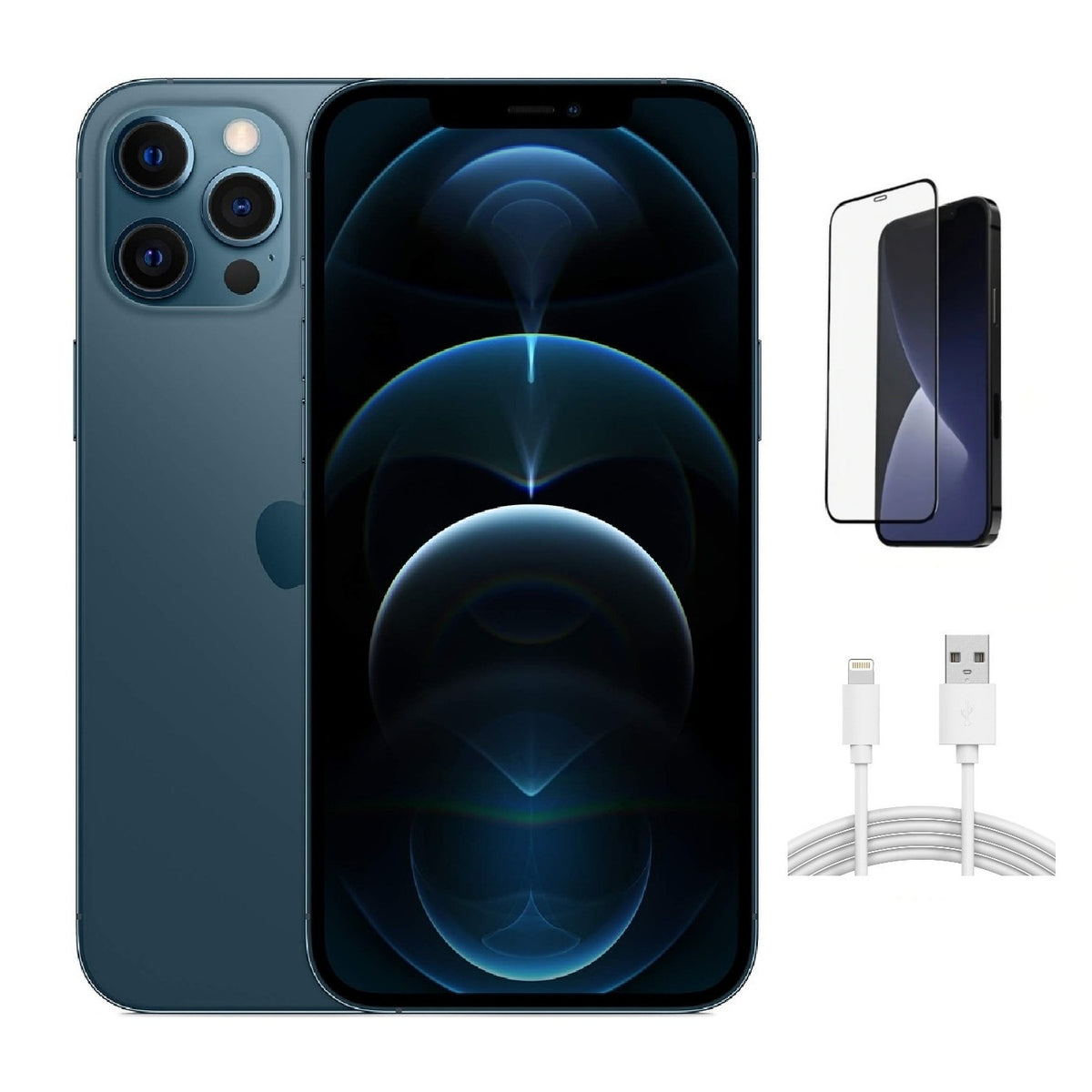 Refurbished Apple iPhone 12 Pro A2341 (Fully Unlocked) 512GB Pacific Blue (Grade A+) w/ Pre-Installed Tempered Glass