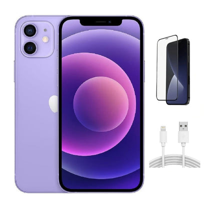 Refurbished Apple iPhone 12 A2172 (Fully Unlocked) 128GB Purple (Grade A+) w/ Pre-Installed Tempered Glass