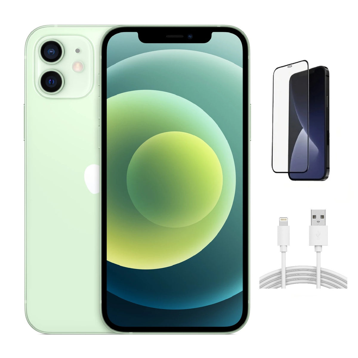 Refurbished Apple iPhone 12 A2172 (Fully Unlocked) 256GB Green (Grade A) w/ Pre-Installed Tempered Glass