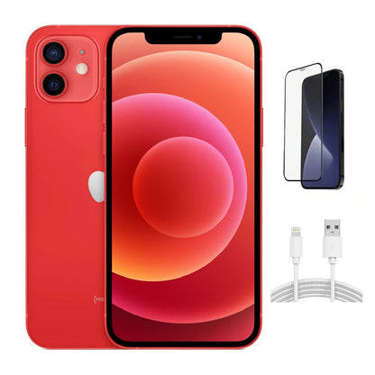 Refurbished Apple iPhone 12 A2172 (Fully Unlocked) 256GB Red (Grade B) w/ Pre-Installed Tempered Glass