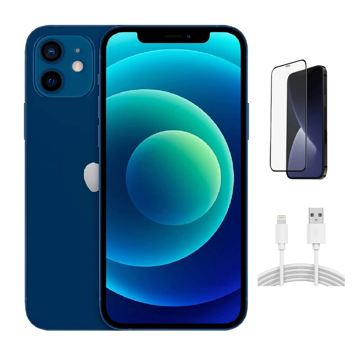 Refurbished Apple iPhone 12 A2172 (Fully Unlocked) 64GB Blue (Grade A) w/ Pre-Installed Tempered Glass
