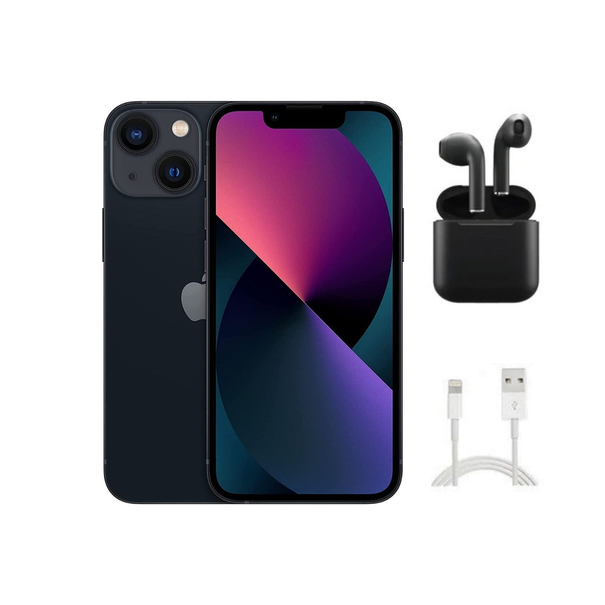 Apple iPhone 13 Mini A2481 (Fully Unlocked) 128 Midnight w/ Wireless Earbuds