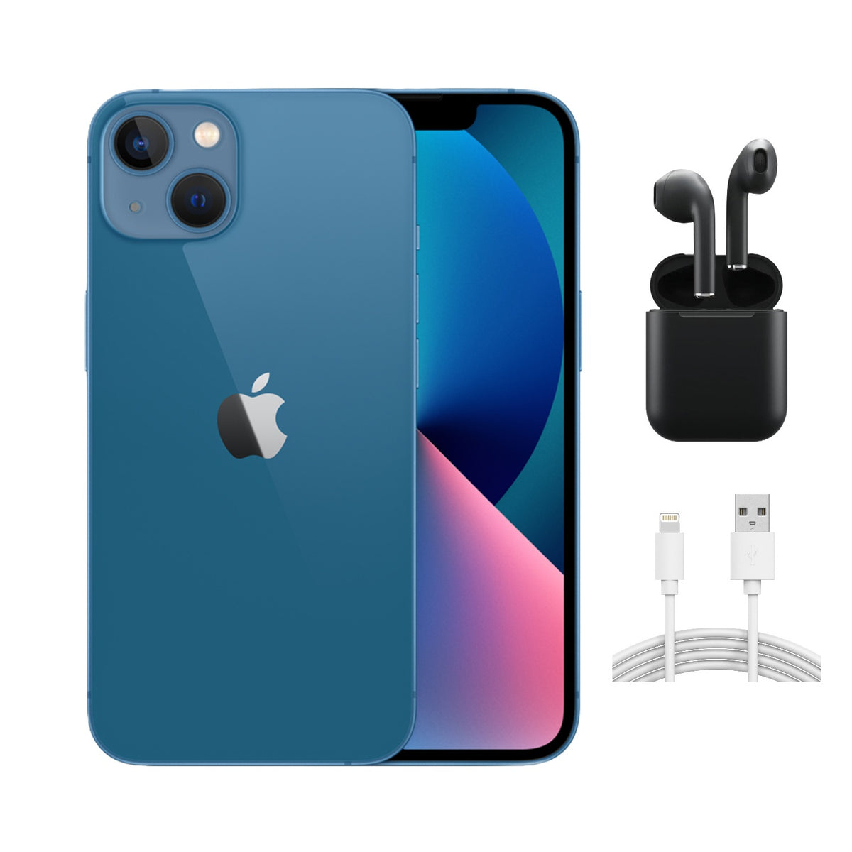 Apple iPhone 13 Mini A2481 (Fully Unlocked) 128 Blue w/ Wireless Earbuds