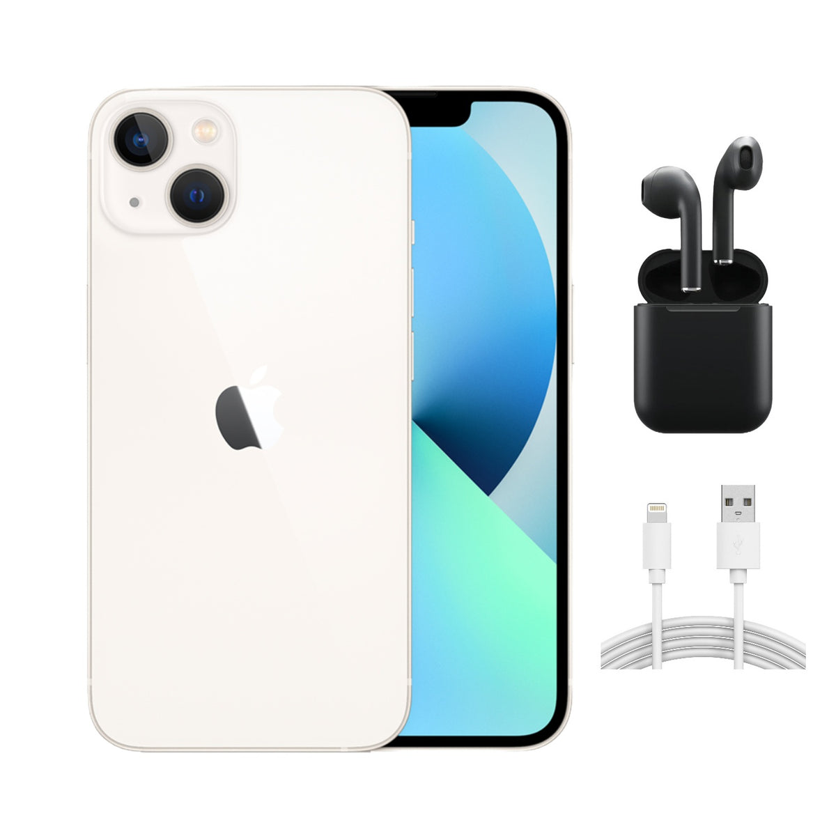 Refurbished Apple iPhone 13 Mini A2481 (Fully Unlocked) 128GB Starlight w/ Wireless Earbuds