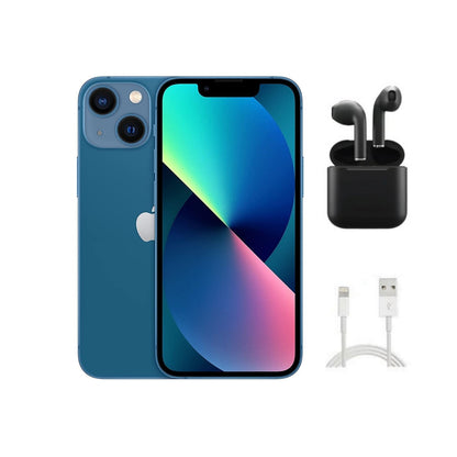Refurbished Apple iPhone 13 Mini A2481 (Fully Unlocked) 256GB Blue w/ Wireless Earbuds