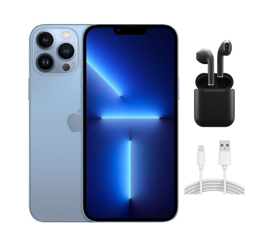 Refurbished Apple iPhone 13 Pro Max A2484 (Fully Unlocked) 128GB Sierra Blue (Grade B) w/ Wireless Earbuds