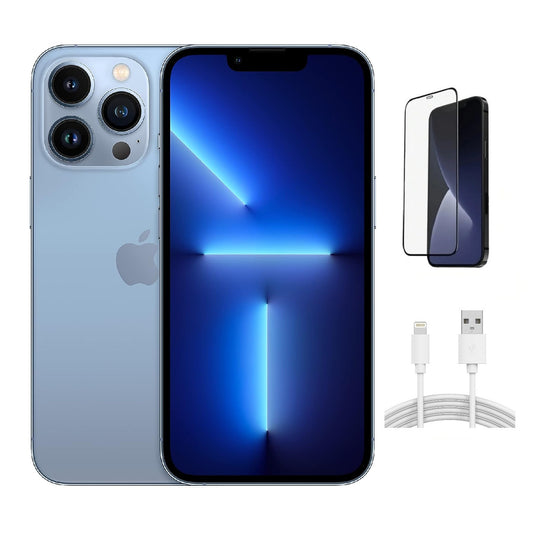 Refurbished Apple iPhone 13 Pro A2483 (Fully Unlocked) 128GB Sierra Blue (Grade A) w/ Pre-Installed Tempered Glass