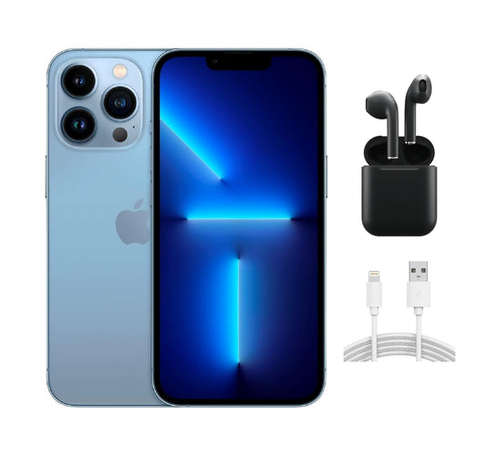 Refurbished Apple iPhone 13 Pro A2483 (Fully Unlocked) 128GB Sierra Blue w/ Wireless Earbuds