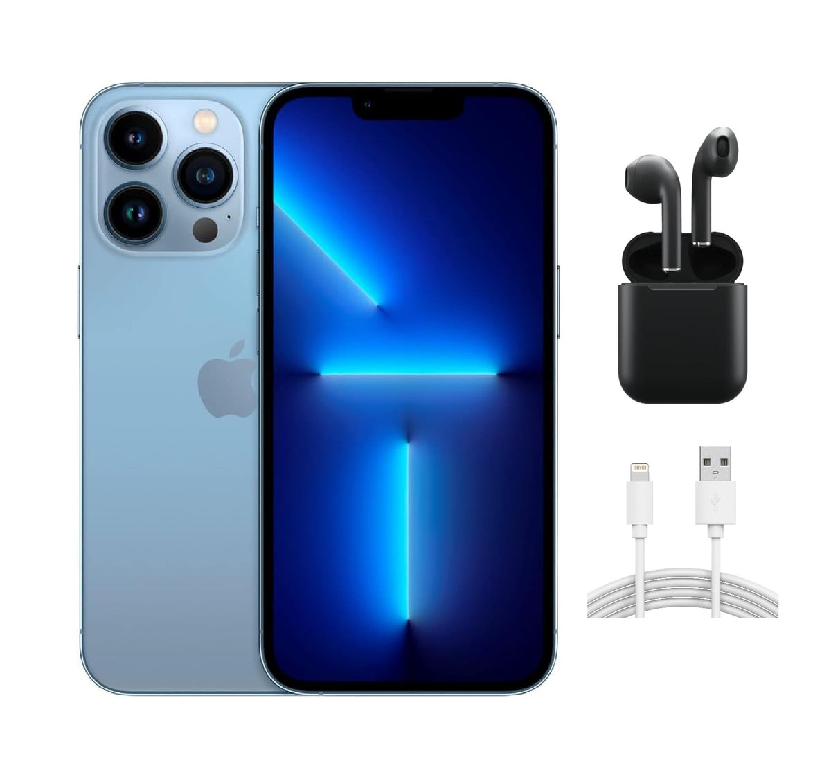 Refurbished Apple iPhone 13 Pro A2483 (Fully Unlocked) 256GB Sierra Blue w/ Wireless Earbuds
