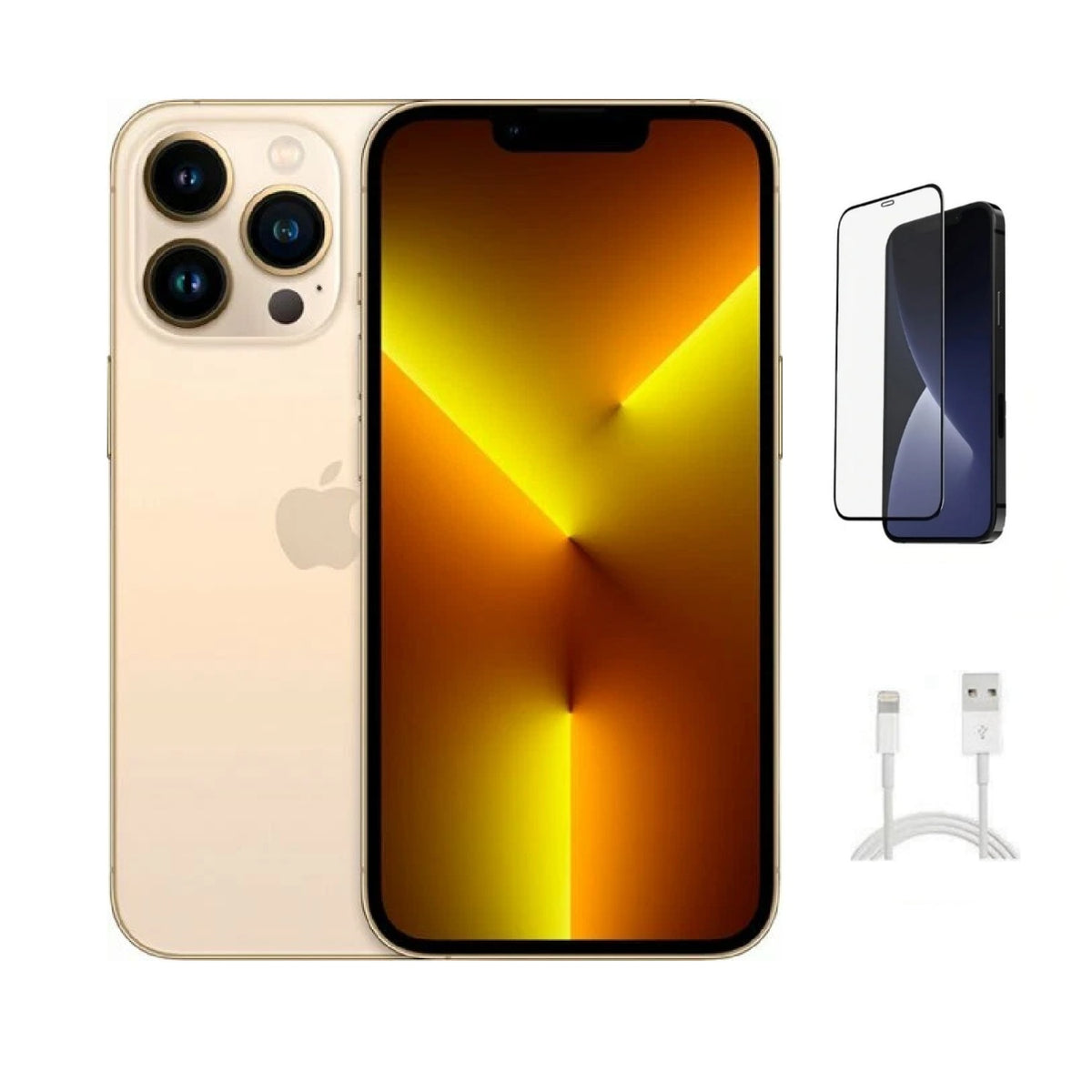 Refurbished Apple iPhone 13 Pro A2483 (Fully Unlocked) 512GB Gold (Grade B) w/ Pre-Installed Tempered Glass