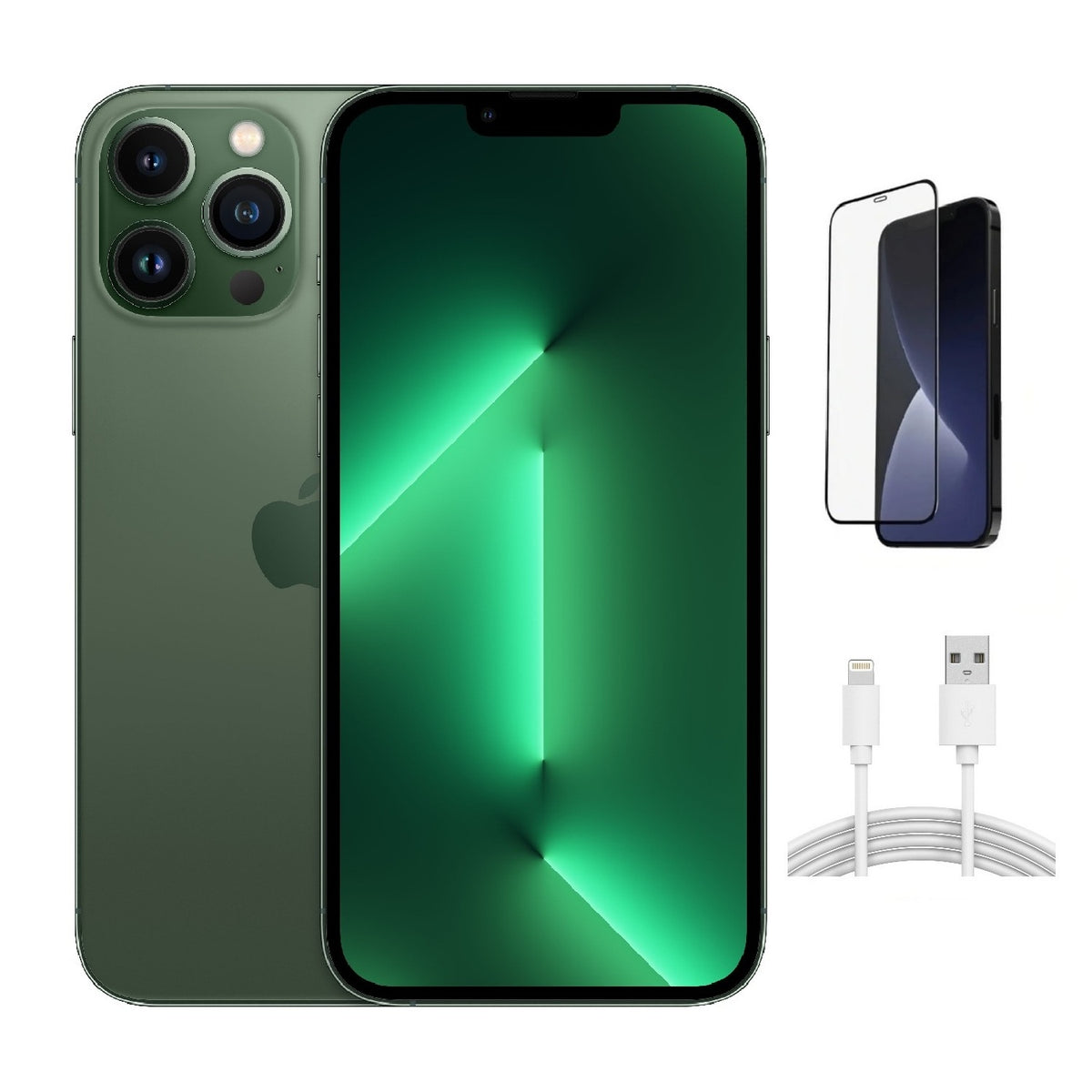 Refurbished Apple iPhone 13 Pro A2483 (Fully Unlocked) 512GB Apline Green Bundle with Pre-Installed Tempered Glass (Grade A+)