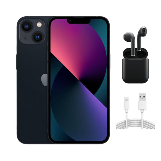 Refurbished Apple iPhone 13 A2482 (Fully Unlocked) 128GB Black (Grade A) w/ Wireless Earbuds