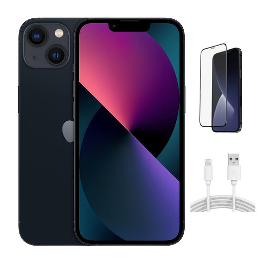 Refurbished Apple iPhone 13 A2482 (Fully Unlocked) 128GB Black (Grade A) w/ Pre-Installed Tempered Glass