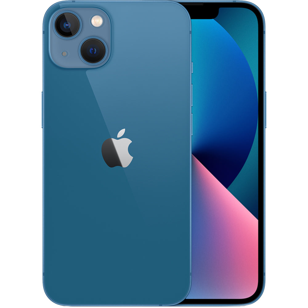 Refurbished Apple iPhone 13 A2482 (Fully Unlocked) 128GB Blue (Grade A) Bundle with Pre-Installed Tempered Glass and Bluetooth Earbuds