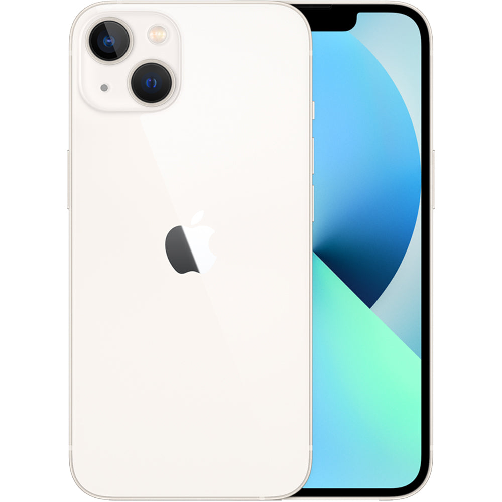 Refurbished Apple iPhone 13 A2482 (Fully Unlocked) 128GB Starlight (Grade A) Bundle with Pre-Installed Tempered Glass and Bluetooth Earbuds