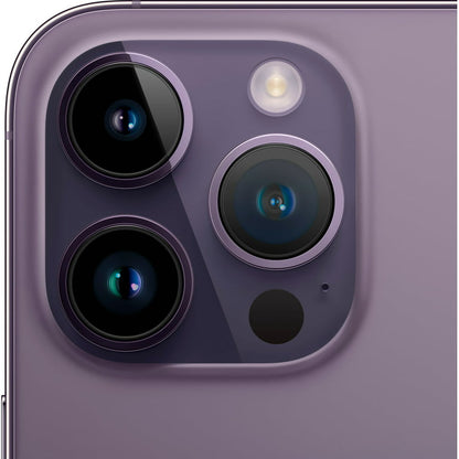 Refurbished Apple iPhone 14 Pro Max A2651 (Fully Unlocked) 128GB Deep Purple (Grade A) Bundle with Pre-Installed Tempered Glass and Bluetooth Earbuds