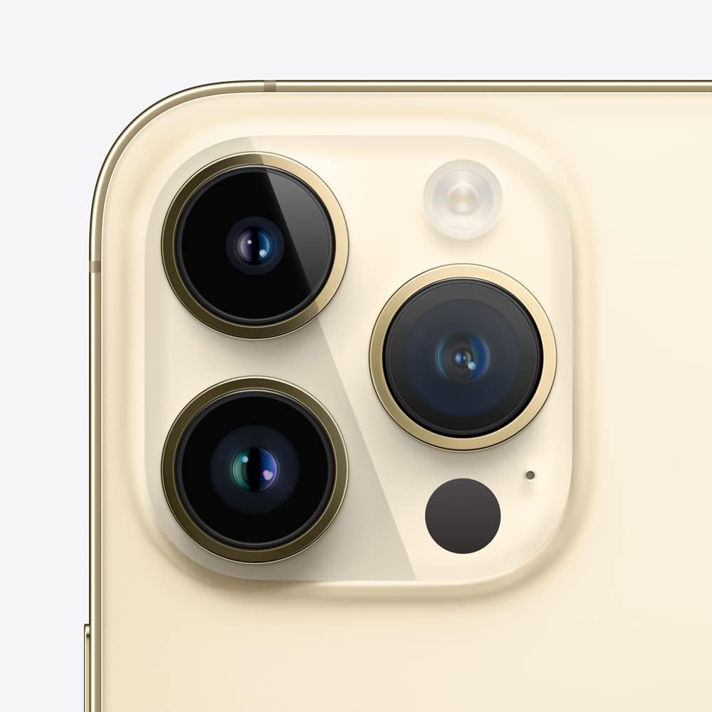 Refurbished Apple iPhone 14 Pro Max A2651 (Fully Unlocked) 1TB Gold (Grade A+) Bundle with Pre-Installed Tempered Glass and Bluetooth Earbuds
