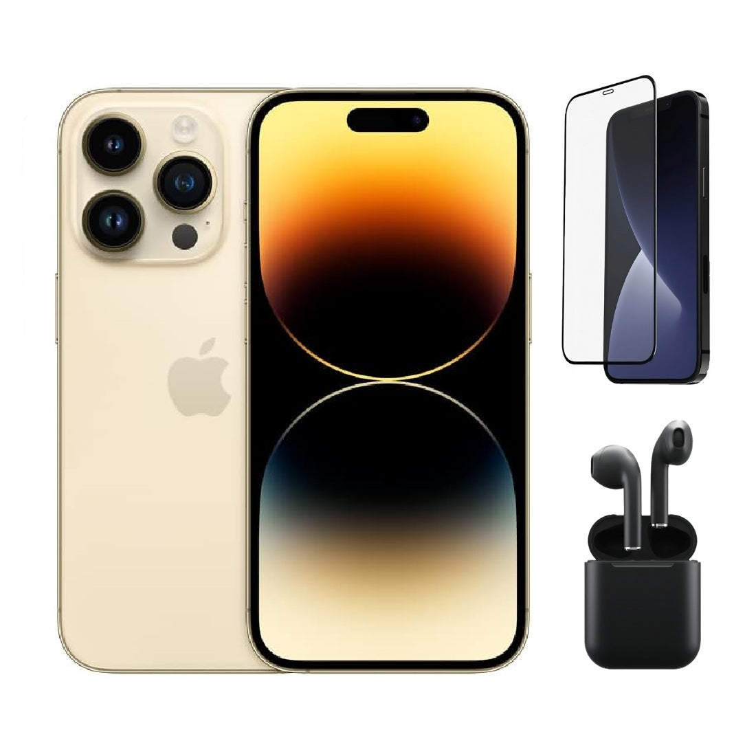 Refurbished Apple iPhone 14 Pro Max A2651 (Fully Unlocked) 1TB Gold Bundle with Pre-Installed Tempered Glass and Bluetooth Earbuds