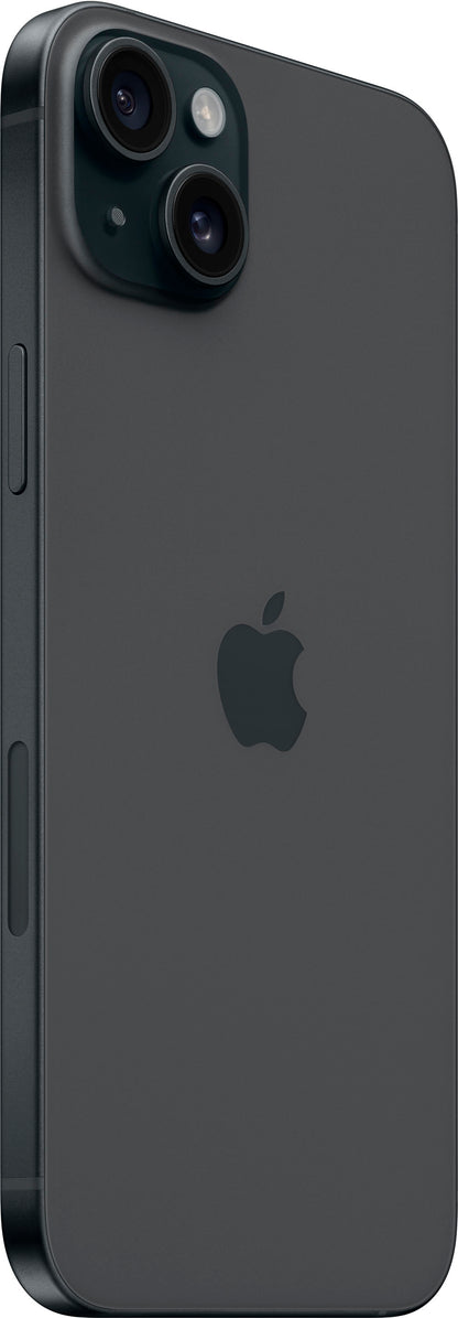 Refurbished Apple iPhone 15 Plus A2847 (Fully Unlocked) 128GB Black (Grade A) Bundle with Pre-Installed Tempered Glass and Bluetooth Earbuds