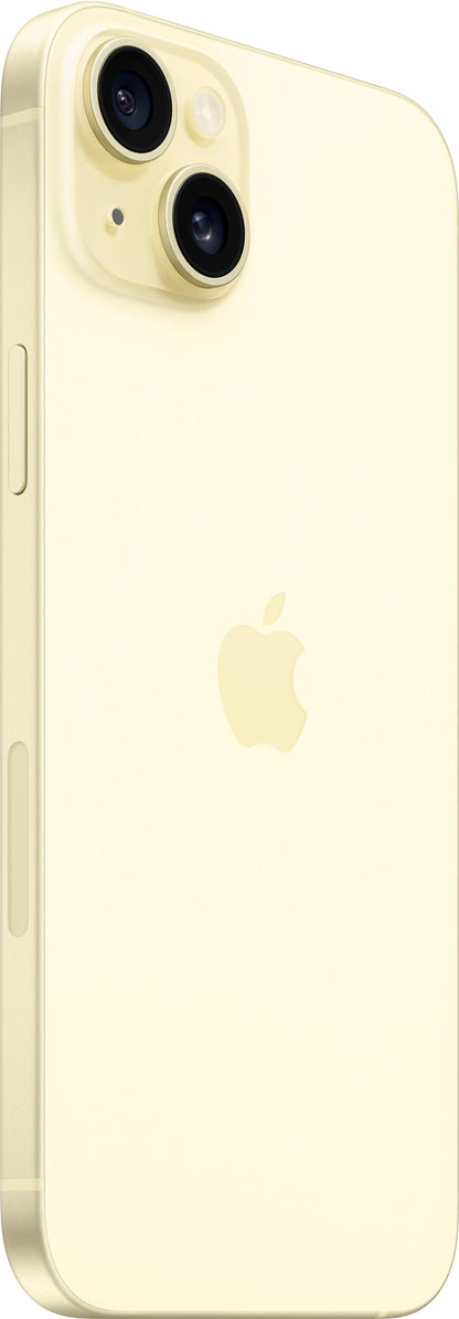 Refurbished Apple iPhone 15 Plus A2847 (Fully Unlocked) 128GB Yellow (Grade A+) Bundle with Pre-Installed Tempered Glass and Bluetooth Earbuds