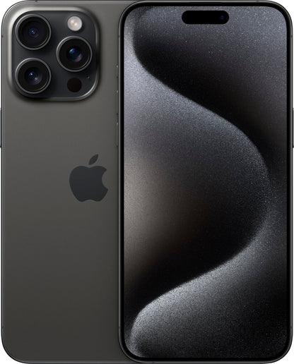 Refurbished Apple iPhone 15 Pro Max A2849 (Fully Unlocked) 1TB Black Titanium (Grade A) w/ Pre-Installed Tempered Glass