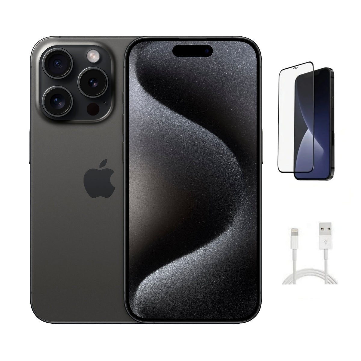 Refurbished Apple iPhone 15 Pro Max A2849 (Fully Unlocked) 1TB Black Titanium (Grade B) w/ Pre-Installed Tempered Glass