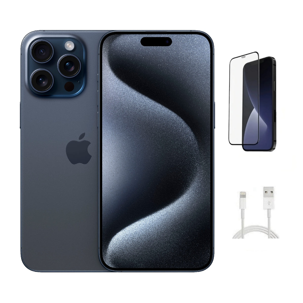 Refurbished Apple iPhone 15 Pro Max A2849 (Fully Unlocked) 256GB Blue Titanium (Grade B) w/ Pre-Installed Tempered Glass
