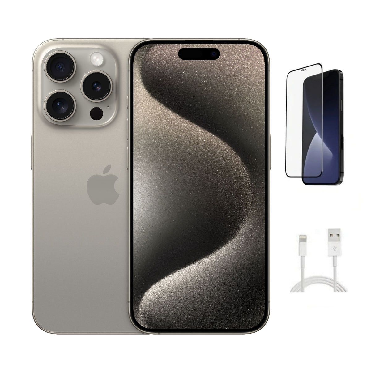 Refurbished Apple iPhone 15 Pro Max A2849 (Fully Unlocked) 256GB Natural Titanium (Grade A+) w/ Pre-Installed Tempered Glass