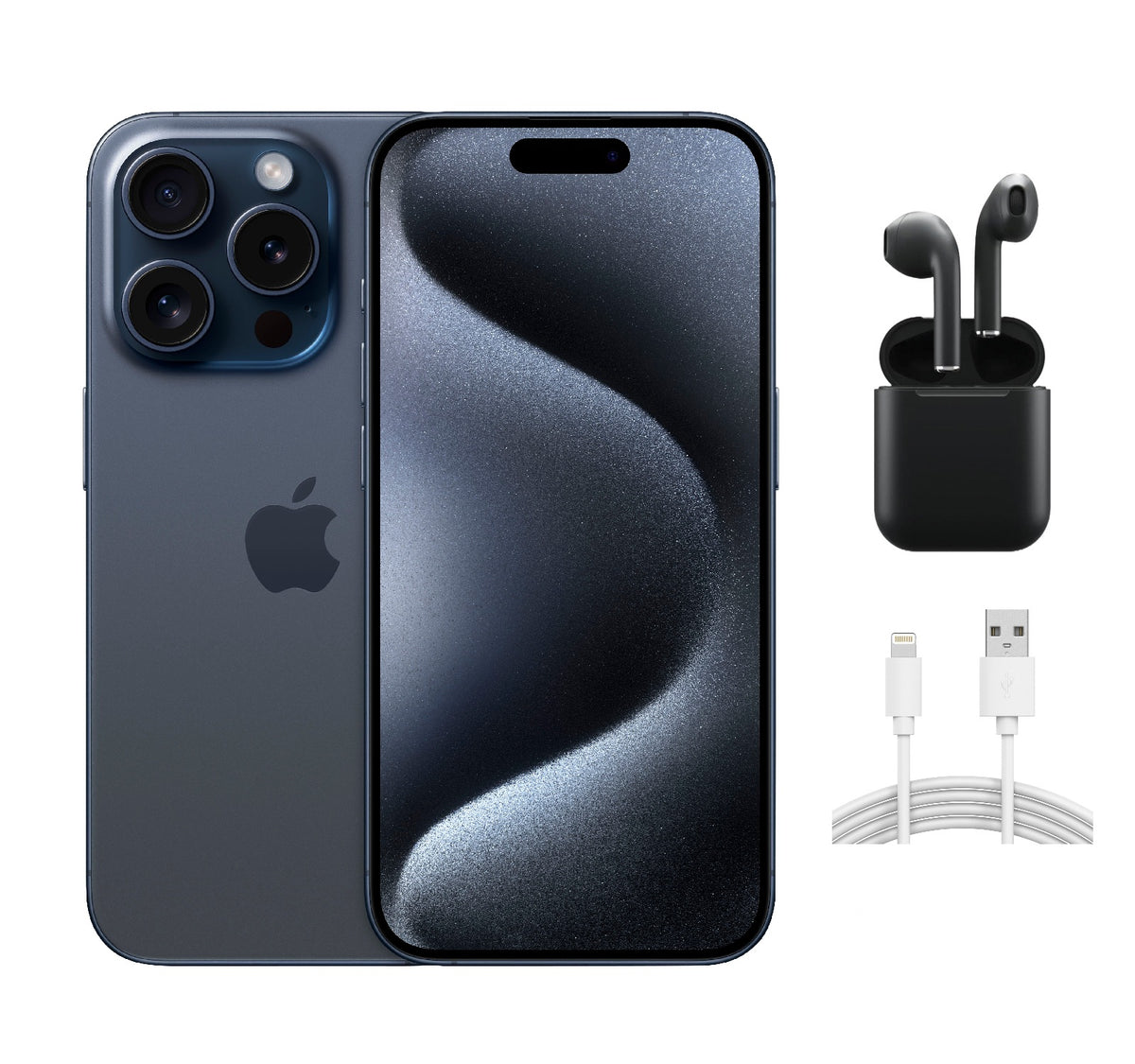 Refurbished Apple iPhone 15 Pro A2848 (Fully Unlocked) 128GB Blue Titanium (Grade A) w/ Wireless Earbuds